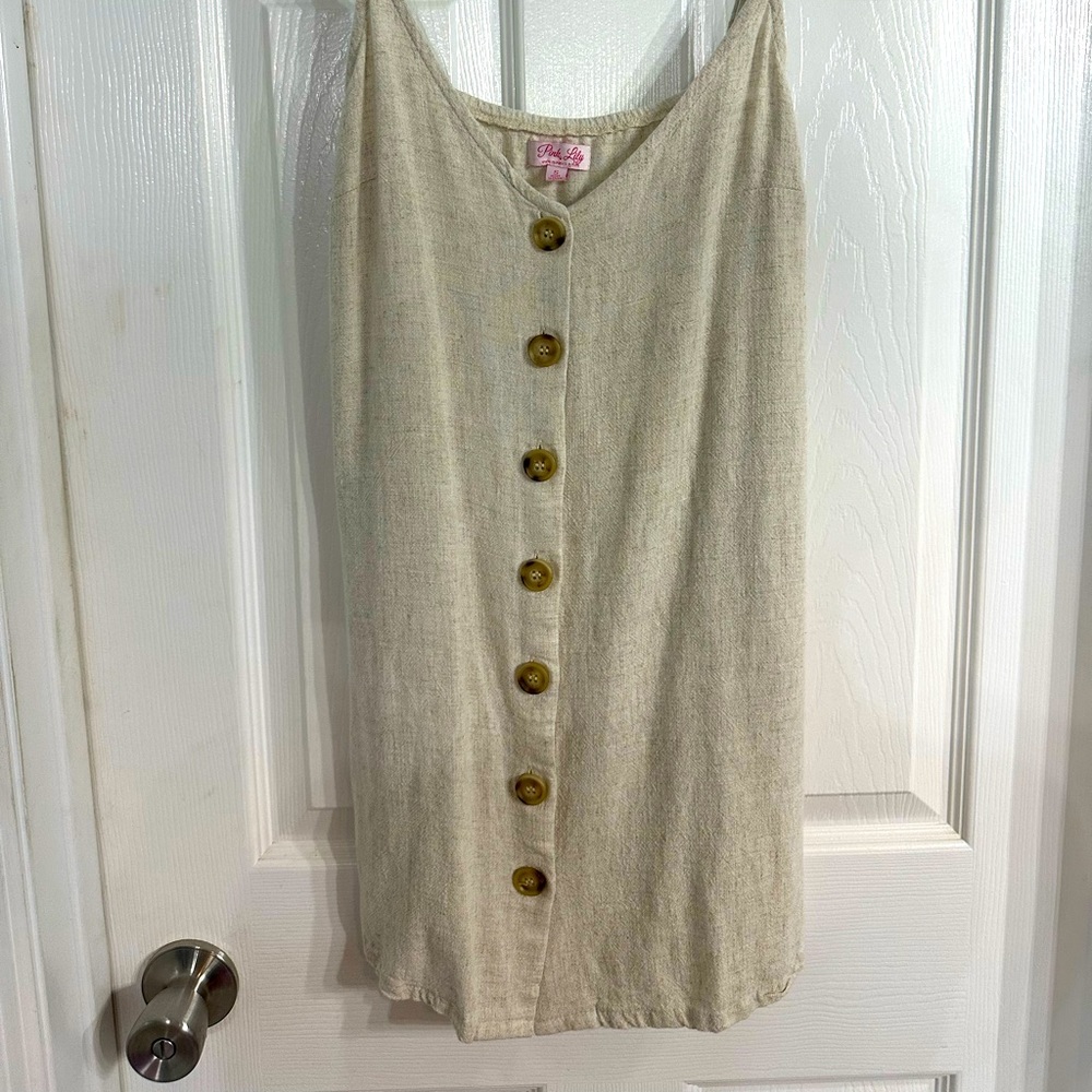 Pink Lily tan mini button up dress